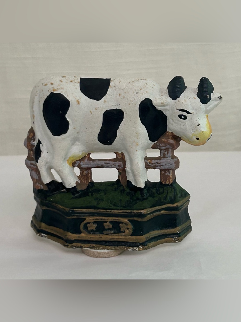 Vintage  Black and White Cow Figurine‎ Painted Cast Iron Small Door Stop
